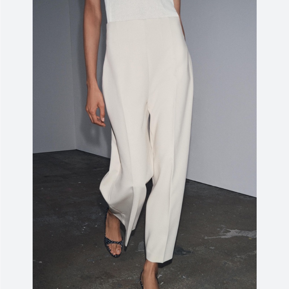 Zara Off White High-Waisted Cullotes Wide Leg Pants